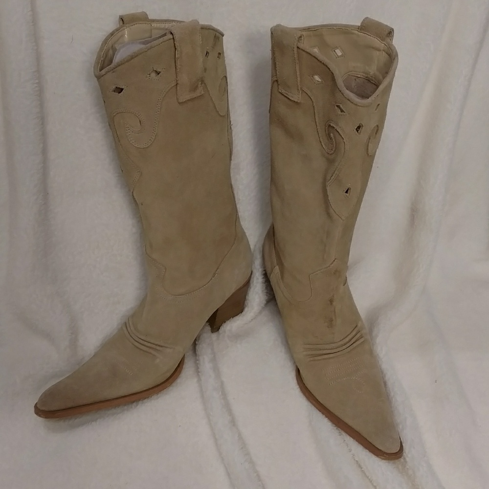 Tan Suede Long Toe Cowboy Boot Jesse Beige Leather Cowgirl Chic Light Camel
